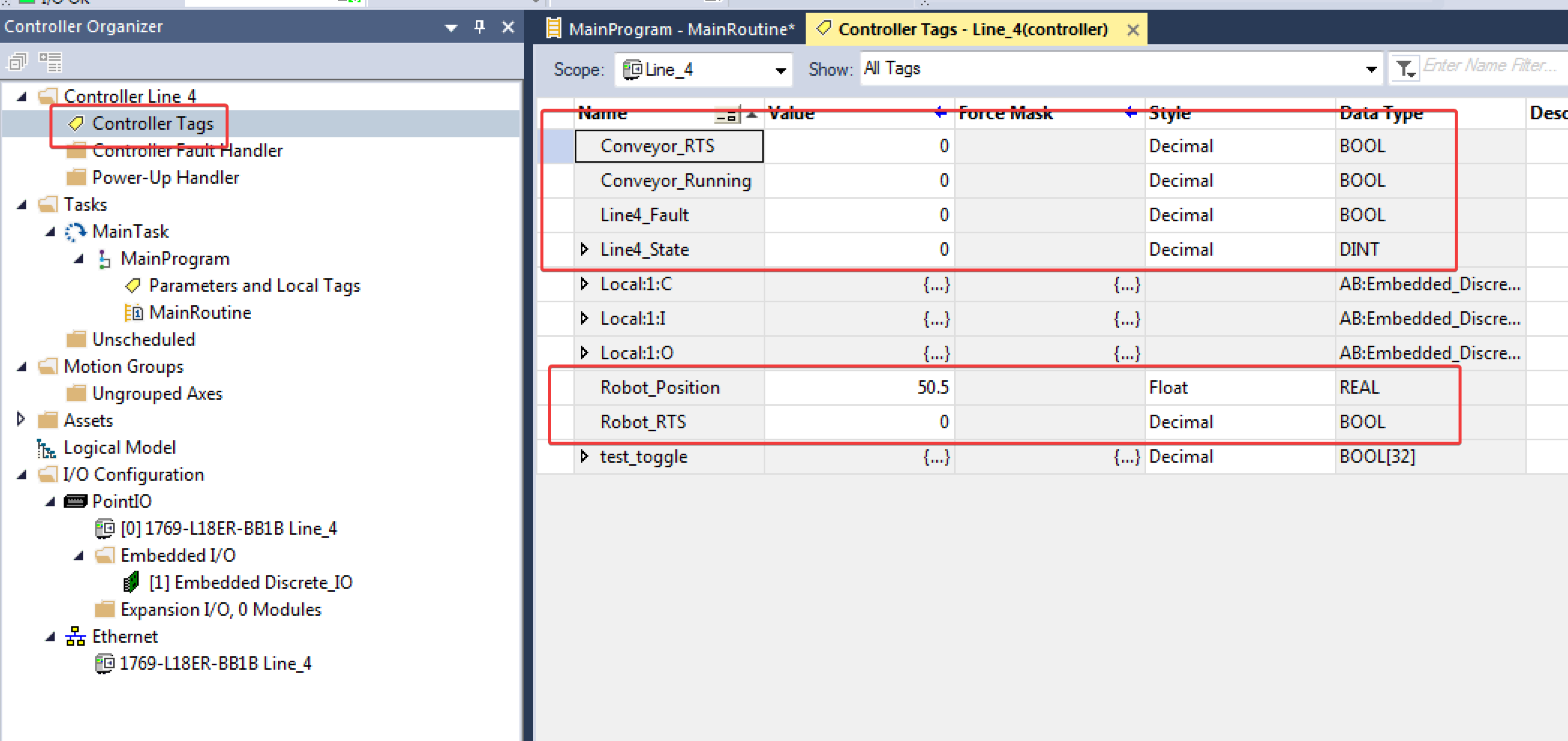 Screenshot showing the AB Controller Tags "Screenshot showing the AB Controller Tags"