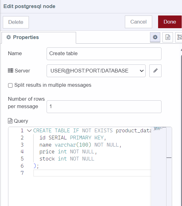 Creating table for product data "Creating table for product data"